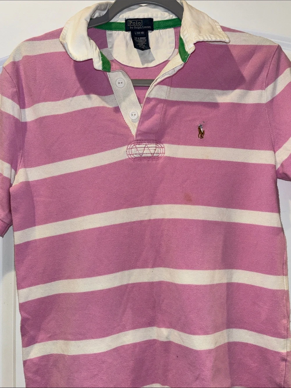 Ralph Lauren Pink and White Striped Polo with Embroidered Pony